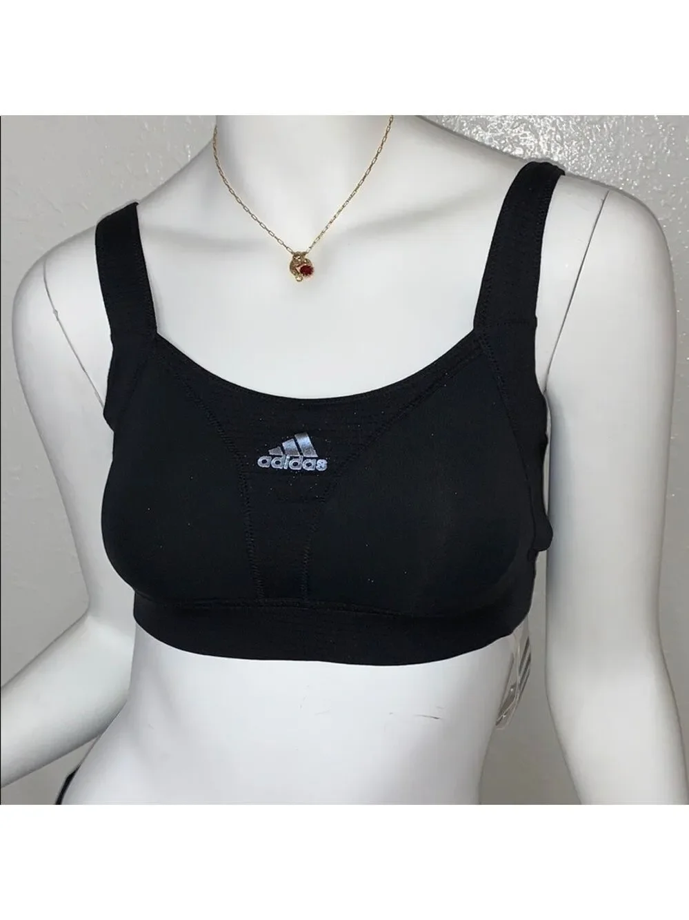 BLACK ADIDAS LOGO CLIMACOOL HIGH PERFORMANCE SPORTS BRA TRIPLE HOOK SIZE XS